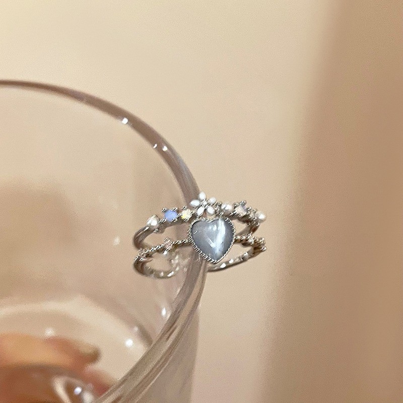 Anillo de circonita de perlas de viento ins, nicho femenino, sentido de alta gama, simple y ligero, anillo de novia de lujo, anillo de apertura de temperamento al por mayor