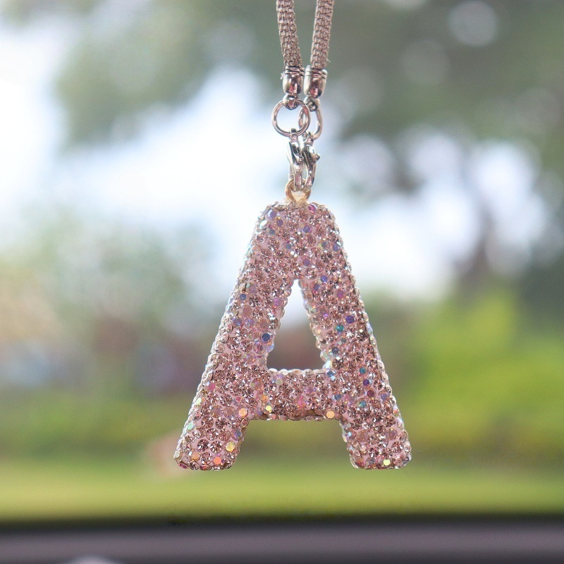 Amazon's Popular Letter-Shaped Clay Car Interior Accessories Pendant, Women's Rhinestone Car Rearview Mirror Pendant