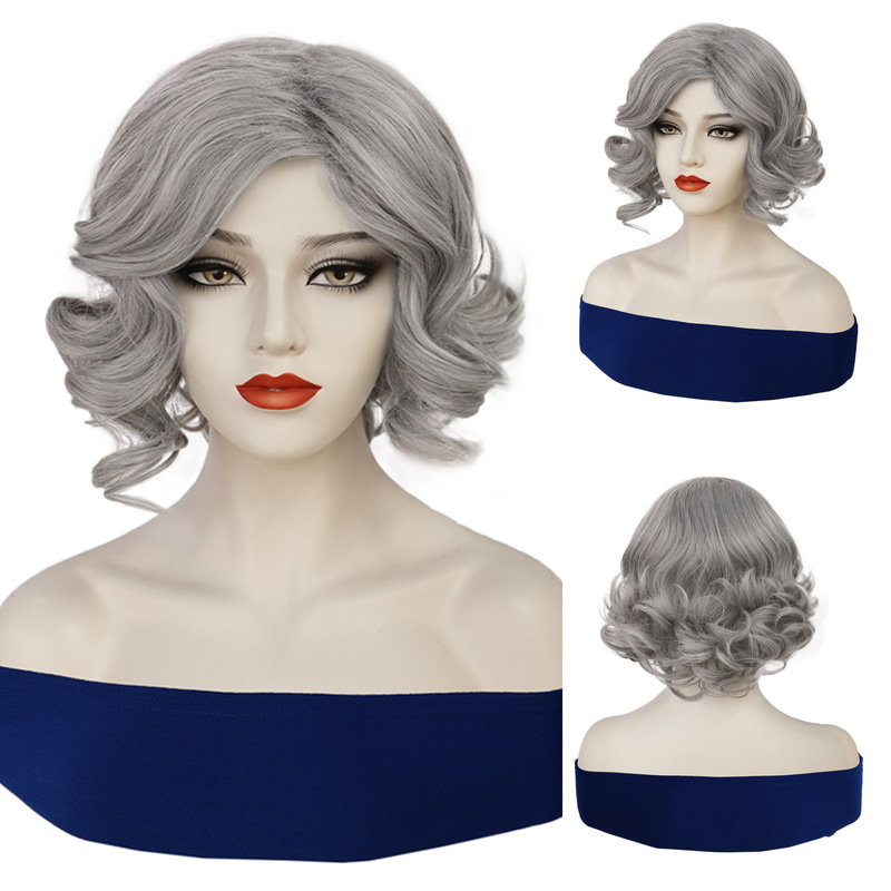 80S Wig New Retro Ladies Fashion Grandma Gray Fluffy Short Curly Hair Holiday Party Performance Wig 80S Wig New Retro Ladies Fashion Grandma Gray Fluffy Short Curly Hair Holiday Party Performance Wig