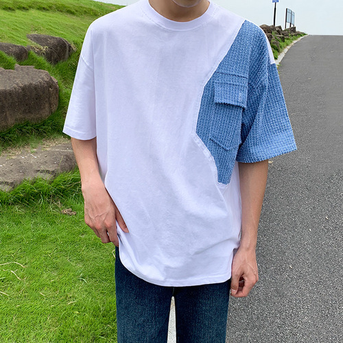 [Clearance Sale] Men's Short-Sleeve T-Shirt, Crew Neck, Summer Style, Korean-Style, Loose Fit, Unique Design, Minimalist Aesthetic, with Pocket Details, 100% Cotton
