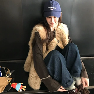 纸片人宽松V领泰迪绒羊剪绒环保皮草皮毛一体羊羔毛毛外套女秋冬