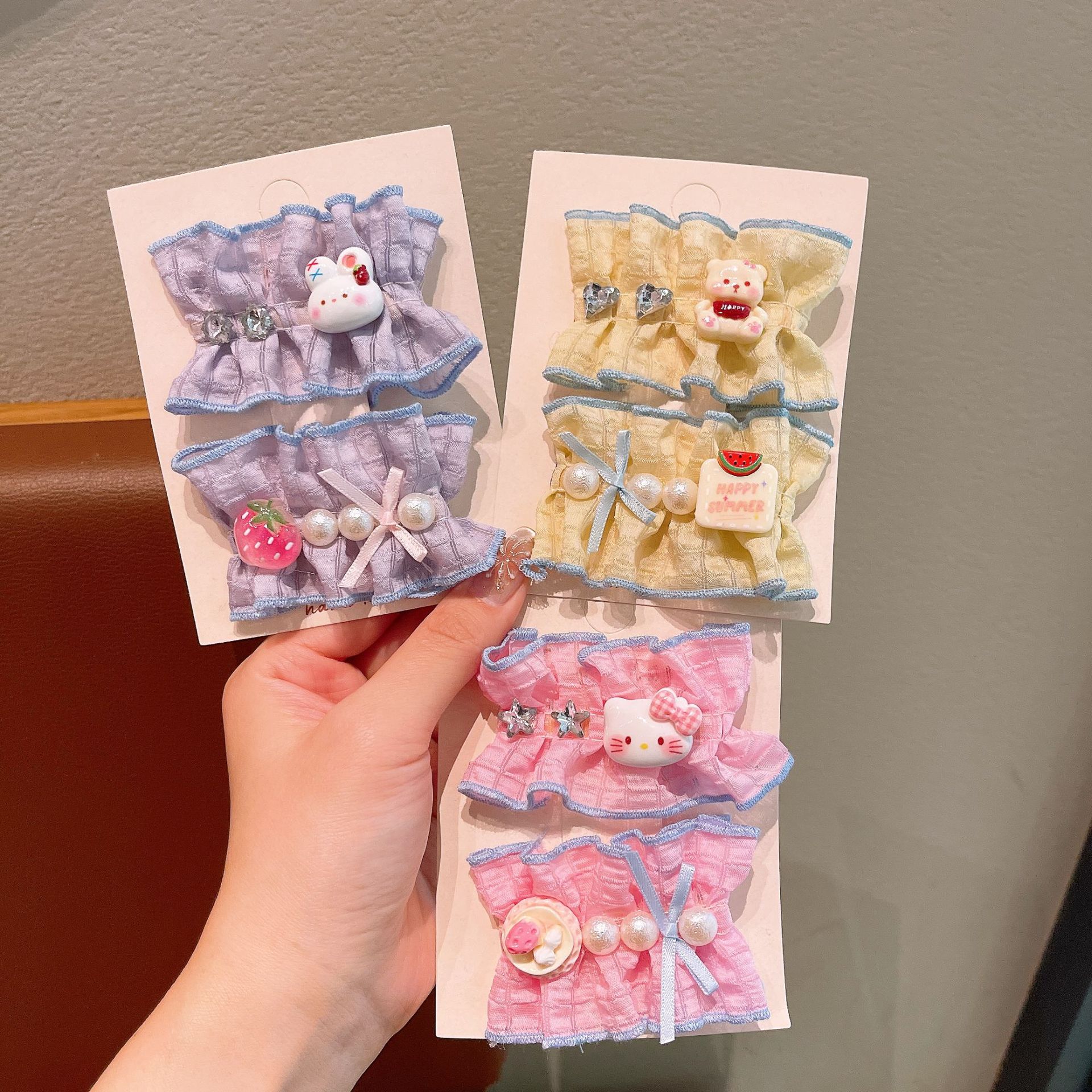 Hermoso arco de color caramelo Sanrio clips de pelo para niños niñas todo incluido tela pares de clips de pelo para bebés accesorios para el pelo