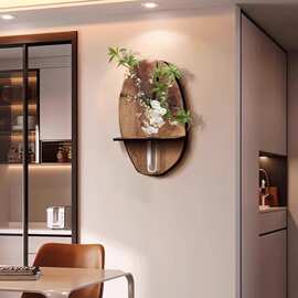 中古风餐厅装饰画水培绿植客厅壁画玄关画侘寂风饭厅餐桌墙面挂画