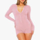 Amazon 2024 European and American Autumn New Women's Tight Jumpsuit Shorts Casual Button Cotton Top Long Sleeve V-Neck