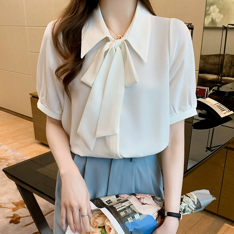 Белая шифоновая рубашка с короткими рукавами 2022 года