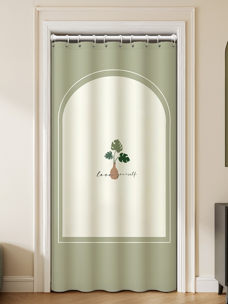 No-Punch Door Curtain Air Conditioner Windproof Kitchen Oil Smoke Barrier Household Partition Curtain Bathroom Bedroom Privacy Blocking Curtain
