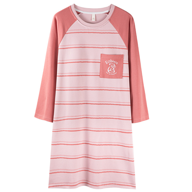 Camisón con almohadilla en el pecho Otoño e Invierno de las mujeres de manga larga de algodón puro pijamas de niña linda al por mayor de fábrica dulce directo se puede usar fuera