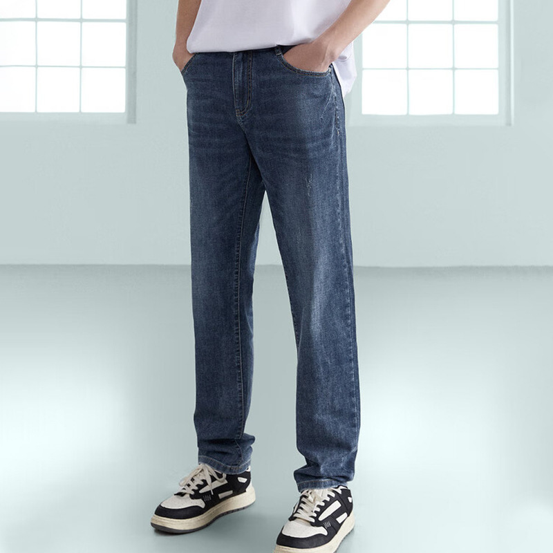 Men's Summer Thin Washed Denim Jeans with Five Pockets, Mid-Waist Straight Casual Long Pants 1Y007 Men's Summer Thin Washed Denim Jeans with Five Pockets, Mid-Waist Straight Casual Long Pants 1Y007