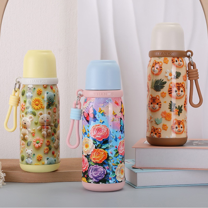 花卉国潮风印花保温杯316不锈钢茶水分离泡茶杯手提便携儿童水杯