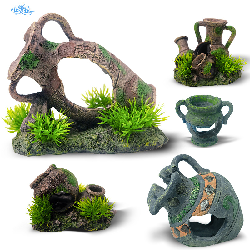 Celebridades de Internet estilo explosión paisajismo acuario olla de barro gastada pescado tanque de tortuga decoración paisajismo camarón casa de pescado antiguo jarra rota caliente