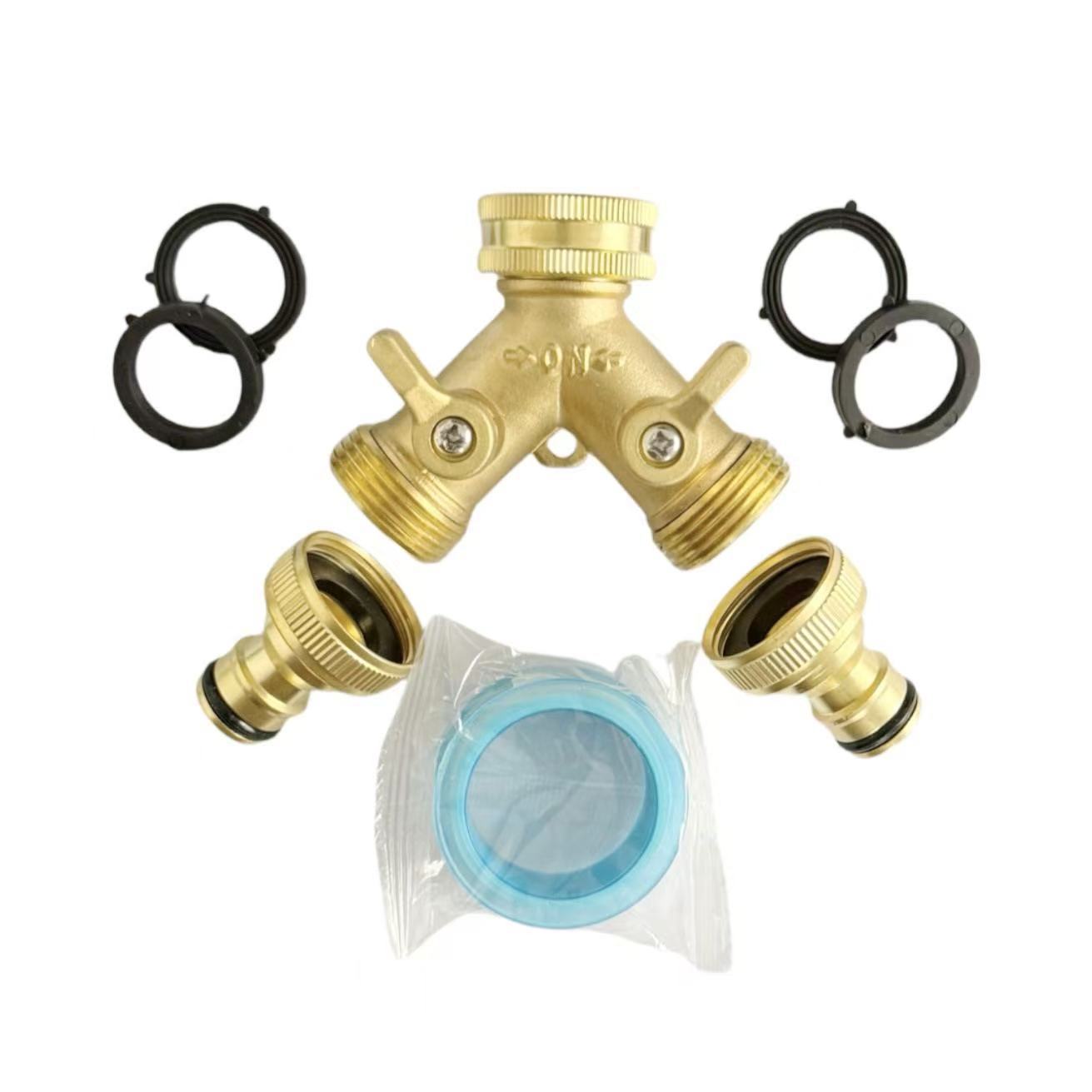 园林铜3/4花园软管分流器套装 6分水龙头一分二接头Y型分水器水管