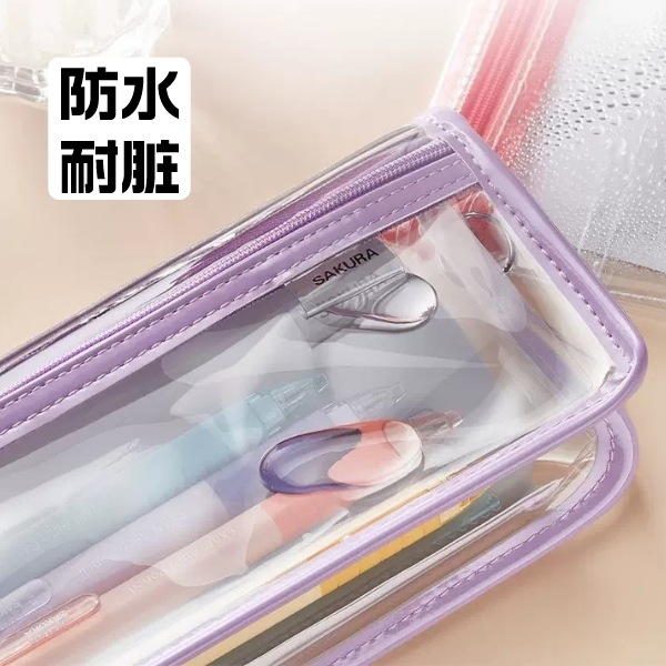 Japonés Sakura flor de cerezo transparente examen lápiz caso doble cremallera simple gran capacidad lápiz caso para hombres y mujeres estudiantes