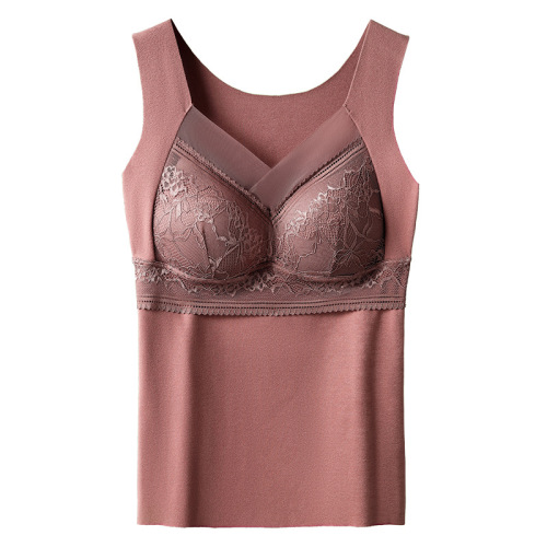 Autumn and winter double-sided brushed lace velvet thermal vest women's fixed cup bottoming thickened heating seamless thermal underwear