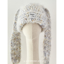 萌系可爱长耳朵兔兔手工针织帽子女冬季软糯保暖护耳毛线帽显脸小