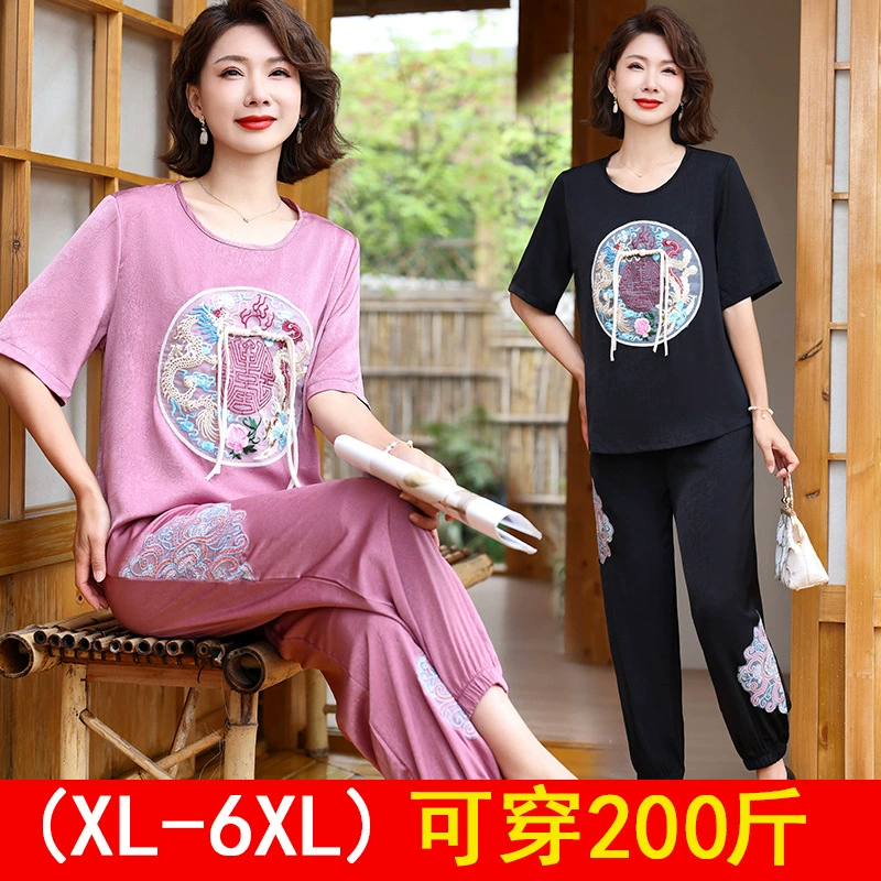 Летний новый набор женской мамы большого размера с круглым вырезом с короткими рукавами