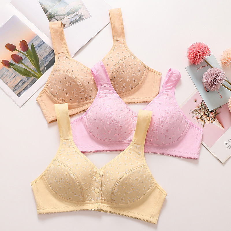 大码薄款无钢圈前扣纯棉文胸聚拢防下垂收副乳侧收中老年全棉内衣|ru