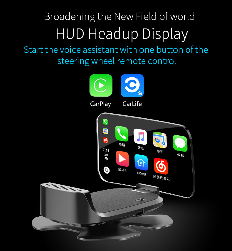 Multifunctional Smart Hud Head-Up Display Carplay Car Navigation Screen Projection Music Player Cigarette Lighter Universal