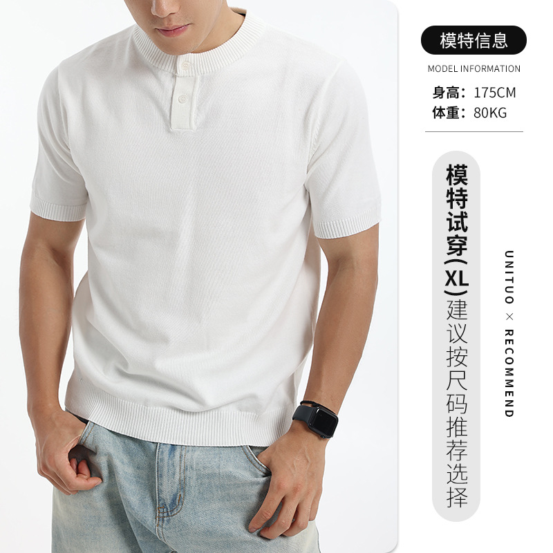 Europa y Estados Unidos transfronterizos hombres Henry cuello camiseta de punto 2026 verano sólido de manga corta negocios de ropa casual de hombre comercio exterior lote