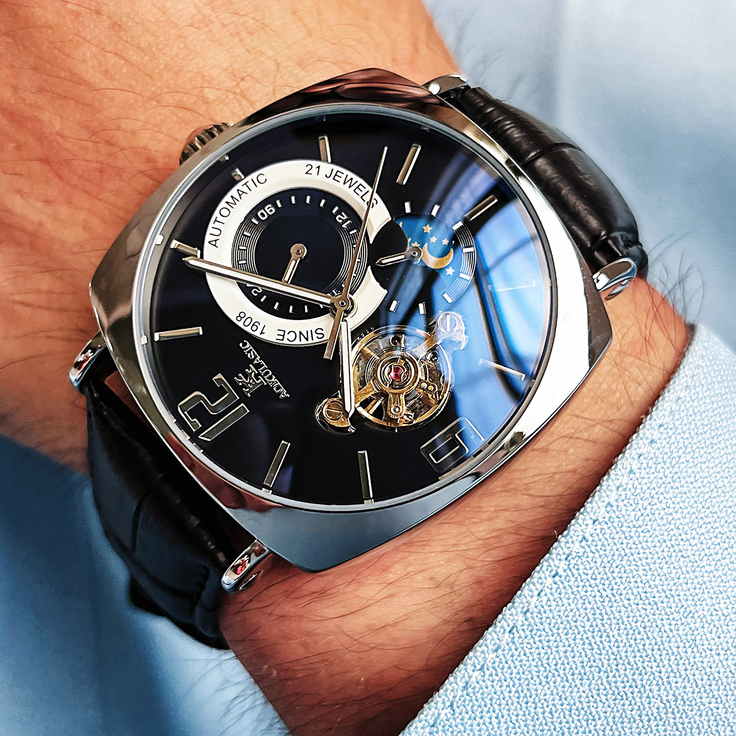 Men's Automatic Mechanical Watch Stylish Square Wristwatch_voghion.com
