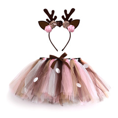 クリスマスの女の子の丸いスカートの鹿の角のカチューシャの子供の王女の手は蓬蓬のスカートの2つのセットを縛ります。