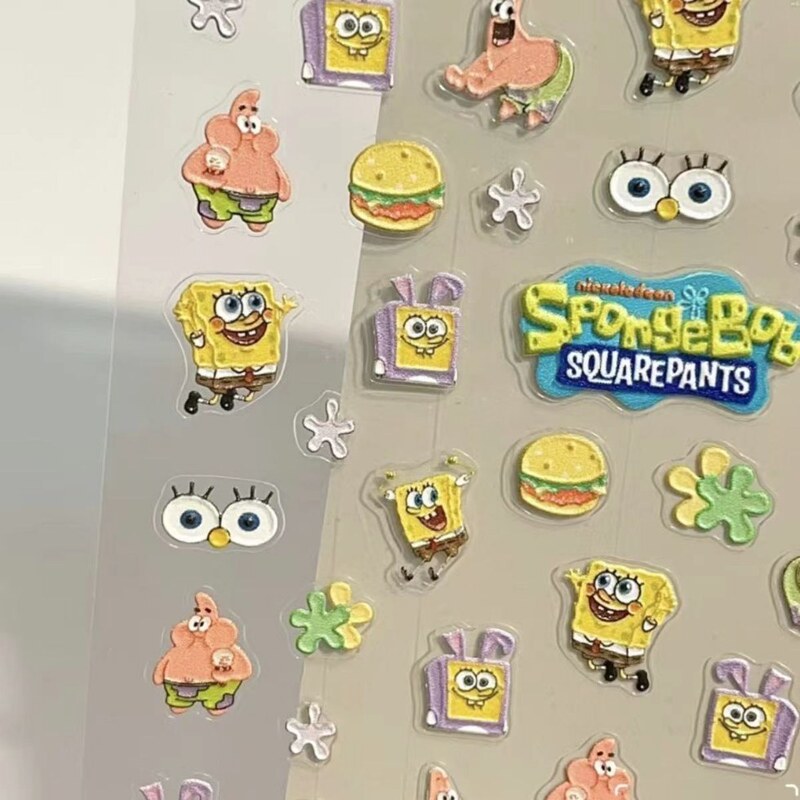 Cute Cartoon Spongebob Pie Star 5D Nail Art Stickers for Students High-Looking Three-Dimensional Relief Adhesive Nail Stickers