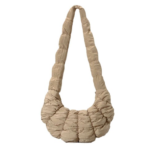 春夏新款褶皱月牙单肩斜挎包可颂半月手提包女泡泡云朵包牛角包