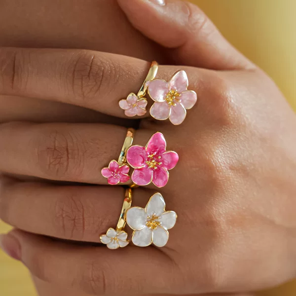 European and American Cross-Border Oil-Drip Metal Flower Adjustable Ring, Simple and Sweet, Versatile Index Finger Ring, Niche High-End Jewelry