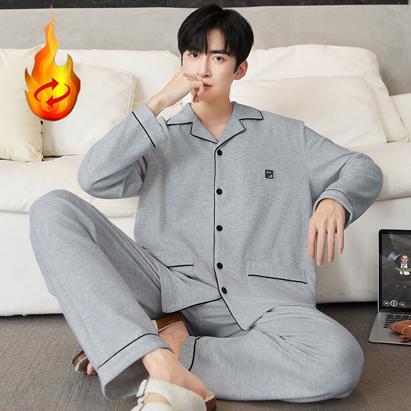 德绒睡衣男款秋冬季加厚保暖羊绒蚕丝2025简约休闲开衫家居服套装