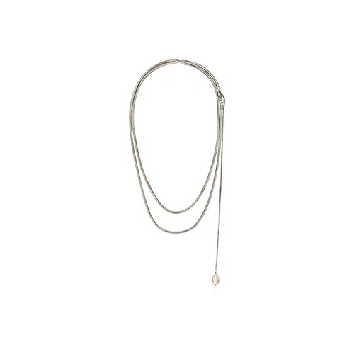 Fashion OL Autumn/Winter Long Square Snakelike Chain Copper Plated Gold Simple Elegant Double Layer Overlapping Strap Personalized Sweater Chain Necklace
