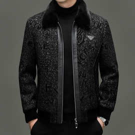 羊剪绒男士皮草夹克冬季水貂毛领短款鹅绒保暖皮毛一体羊毛呢外套