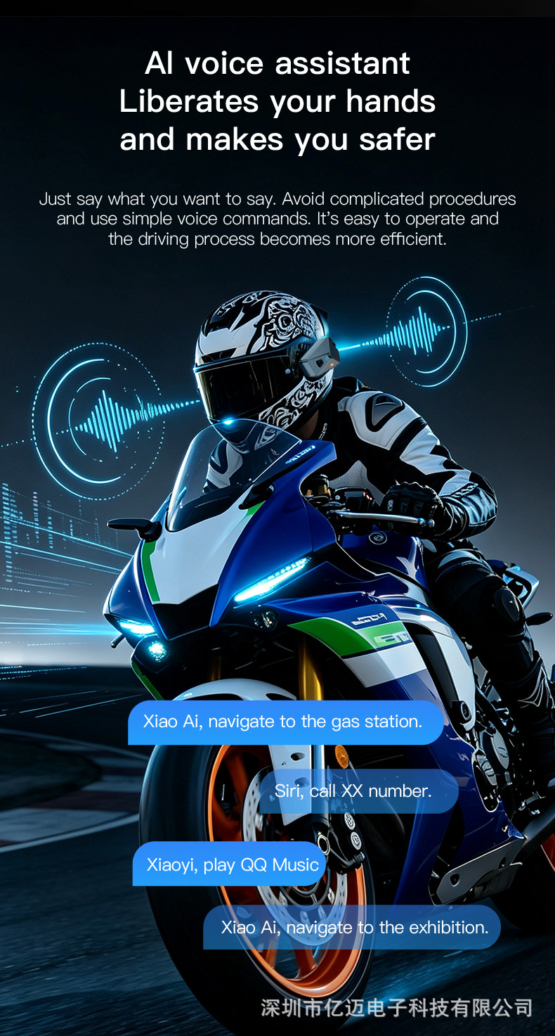 K21 Motorcycle Helmet Bluetooth Headset Noise-Cancelling Headphones with FM Function, Long Battery Life, for Full-Face and Half-Face Motorcycle Helmets