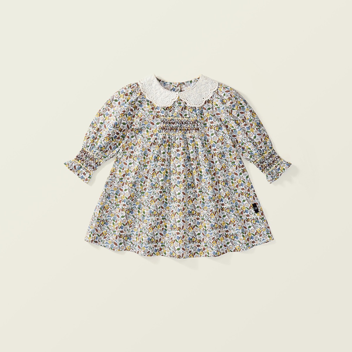 Jella-ropa infantil para niñas, vestido Floral, otoño 2025, nuevo vestido Retro de estilo coreano con mangas largas fruncidas para niños.