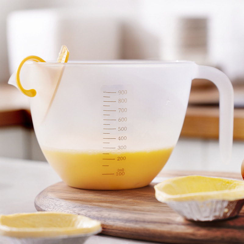 Filtro taza de medición con escala de plástico huevo batir taza ml taza de medición huevo líquido tazón de mezcla para hornear leche de soja tazón especial