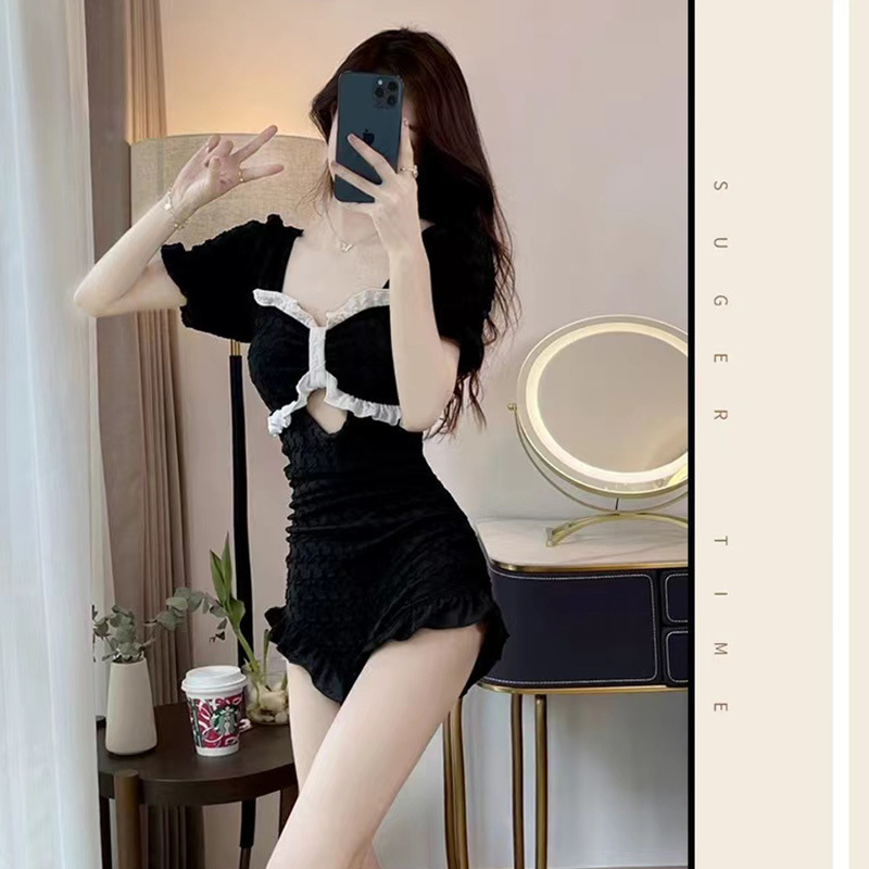 Traje de baño de una pieza Correa conservadora Halter cintura alta falda adelgazante impresa moda sexy traje de baño puro