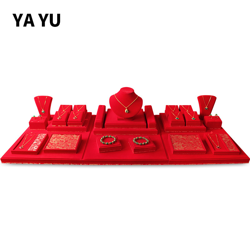 雅誉首饰珠宝陈列展示道具红色绒项链戒指吊坠手镯饰品展示架