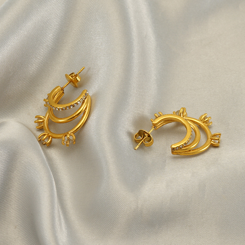 1 Pair Geometric Elegant Simple Style Stainless Steel 18K Gold Plated Zircon Ear Studs display picture 5
