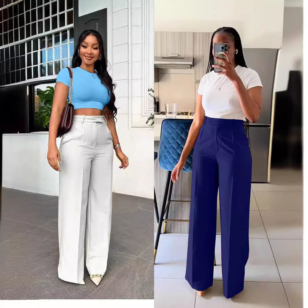 Women's Clothing Y6012 new clothing high waisted straight wide leg casual trousers spring, autumn and winter ready stock_voghion.com
