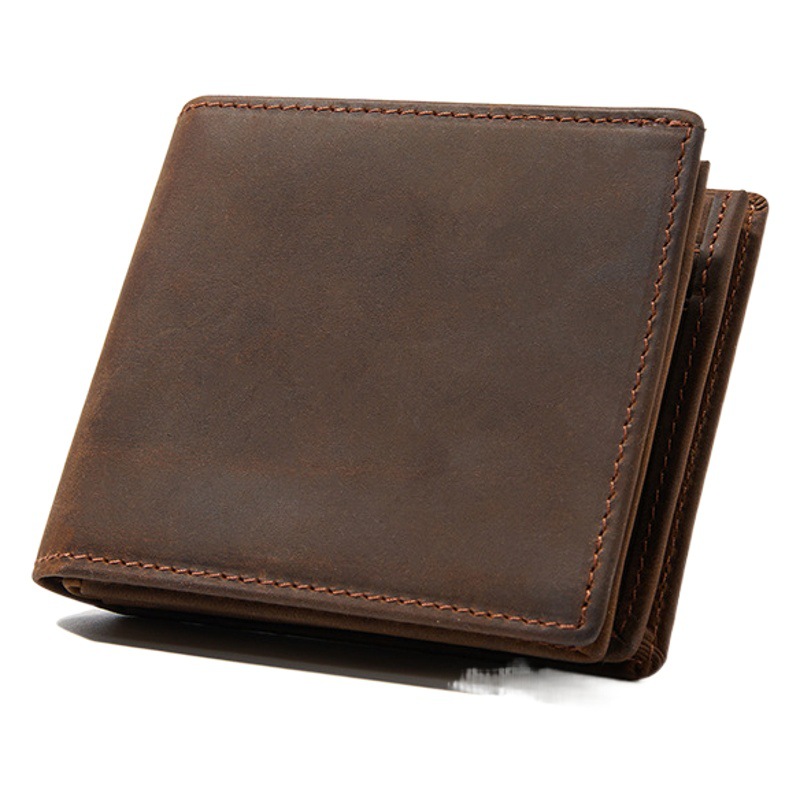Men's Wallet Foreign Trade Crazy Horse First Layer Cowhide Anti-Magnetic Widened Zipper Coin Genuine Leather Wallet Factory Wholesale