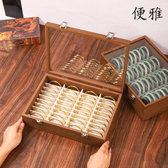 现货黑胡桃色40位手镯专用收纳盒高档防尘黄金翡翠玉镯展示收藏盒