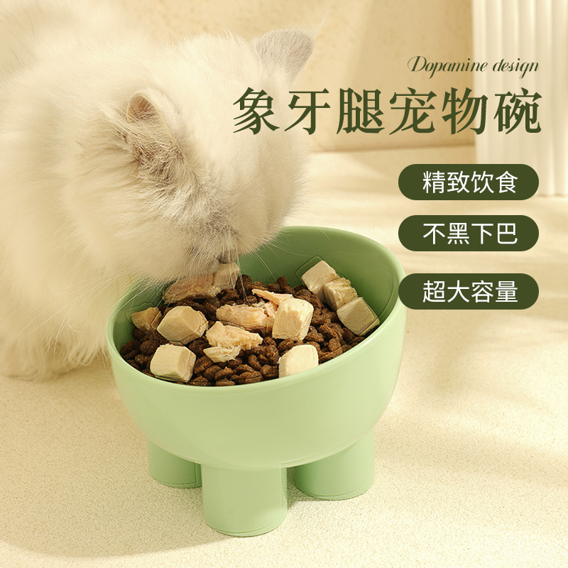 宠物猫咪喝水保护颈椎狗碗防打翻斜口象牙腿高脚猫碗食盆批发