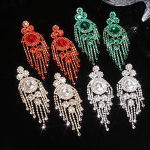 银针镶钻几何流苏耳环轻奢高级感气质耳坠欧美重工夸张耳饰女批发