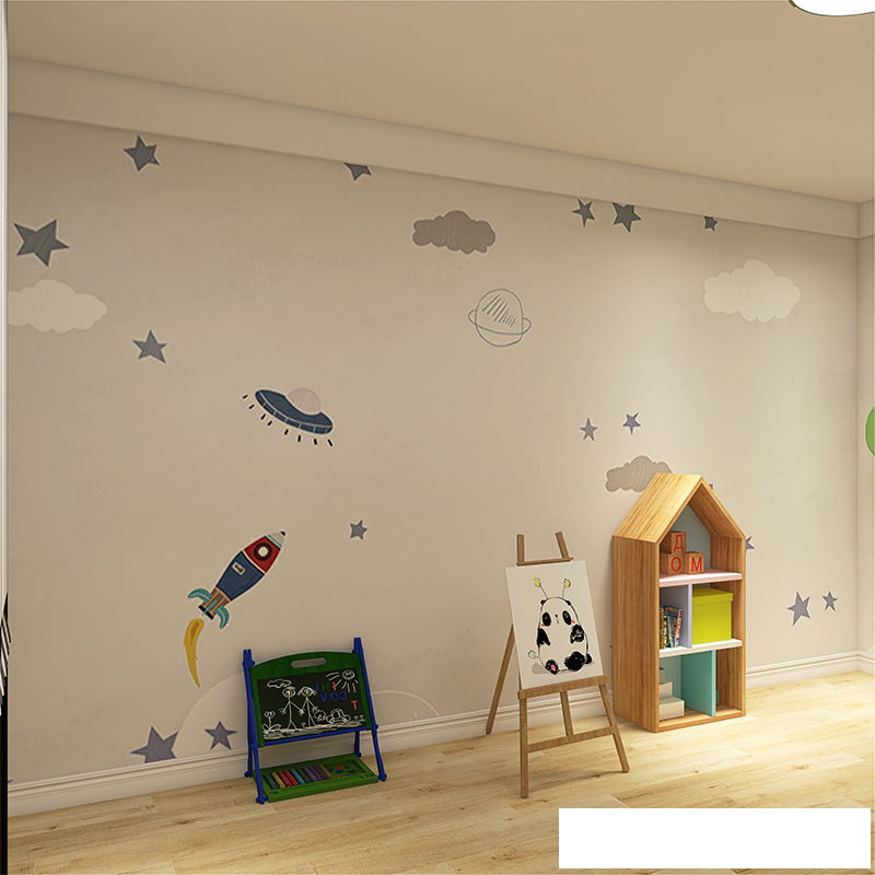 简约儿童房火箭壁纸卡通墙布男孩卧室儿童房背景墙壁画无纺布壁布