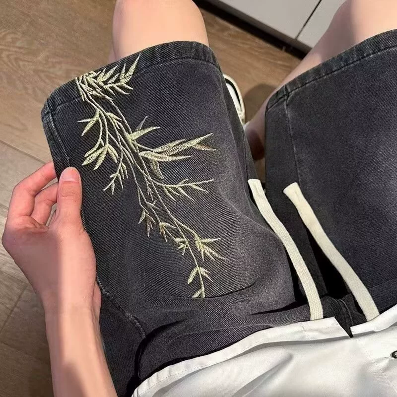 Джинсовая юбка, летние тонкие шорты для любимой, брюки для отдыха, китайский стиль, с вышивкой
