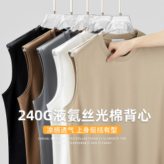 【涼しい生地】液体アンモニアシルケットコットンベストメンズ夏アイスシルク薄手Tシャツチョッキゆったりスポーツトップス