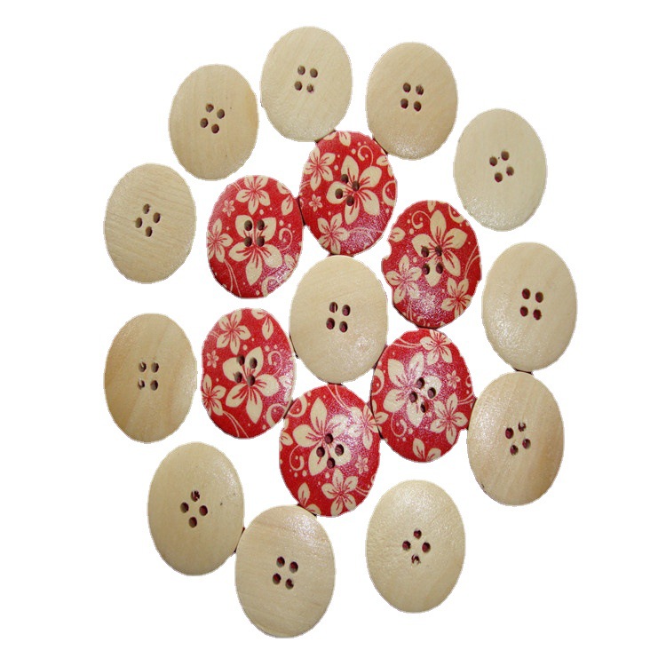 2021新款实木质彩色印花圆形木头制diy钮扣子两眼彩绘4孔厂家直销