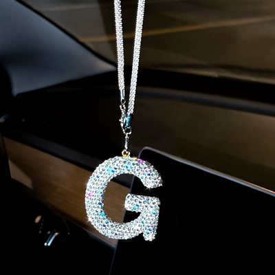 Car hanging, Hanging Ornament, Clay Rhinestone Car - pendant-diamond-letter-g