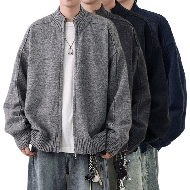 Explosiones transfronterizas de tamaño grande europeo cardigán chaqueta jersey suéter hombre de alta calidad línea textural fábrica al por mayor