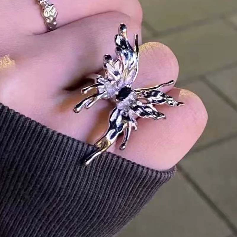 Ring Tide Small Design Adjustable Butterfly Ring, Silver‑Tone, One Size for Index Finger