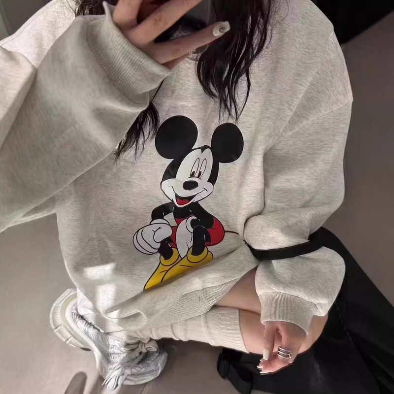 Heavy back bag 320 grams of Chinese cotton/420 grams of silver fox velvet] national tide brand 2024 Mickey mouse printed casual sweater