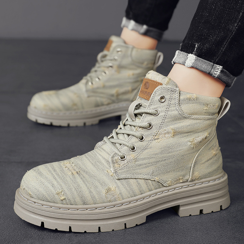 Distressed denim arbejdsstøvler britisk stil til par_voghion.com